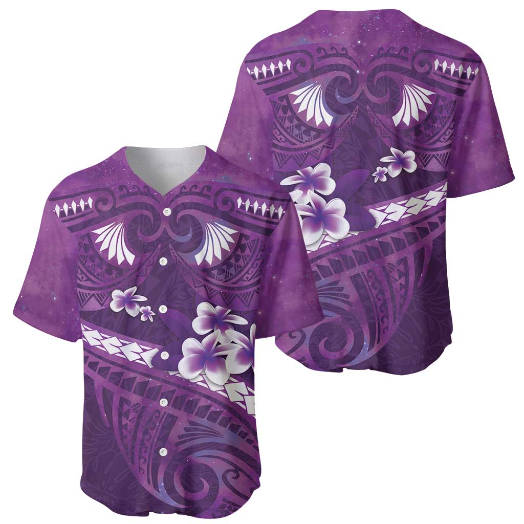 Purple Polynesia Baseball Jersey Tribal Pattern Tropical Frangipani