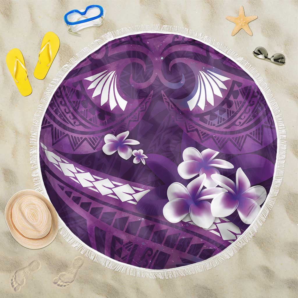 Purple Polynesia Beach Blanket Tribal Pattern Tropical Frangipani LT14 One Size 150cm Purple - Polynesian Pride