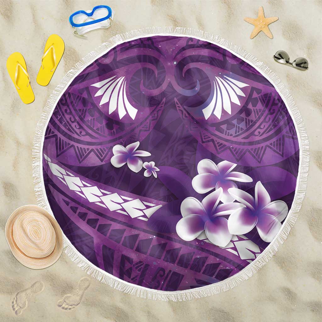 Purple Polynesia Beach Blanket Tribal Pattern Tropical Frangipani