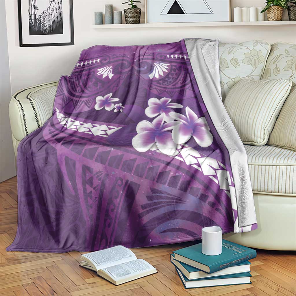 Purple Polynesia Blanket Tribal Pattern Tropical Frangipani