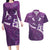 Purple Polynesia Couples Matching Long Sleeve Bodycon Dress and Hawaiian Shirt Tribal Pattern Tropical Frangipani