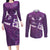 Purple Polynesia Couples Matching Long Sleeve Bodycon Dress and Long Sleeve Button Shirt Tribal Pattern Tropical Frangipani