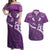 Purple Polynesia Couples Matching Off Shoulder Maxi Dress and Hawaiian Shirt Tribal Pattern Tropical Frangipani