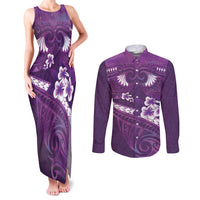 Purple Polynesia Couples Matching Tank Maxi Dress and Long Sleeve Button Shirt Tribal Pattern Tropical Frangipani LT14 Purple - Polynesian Pride