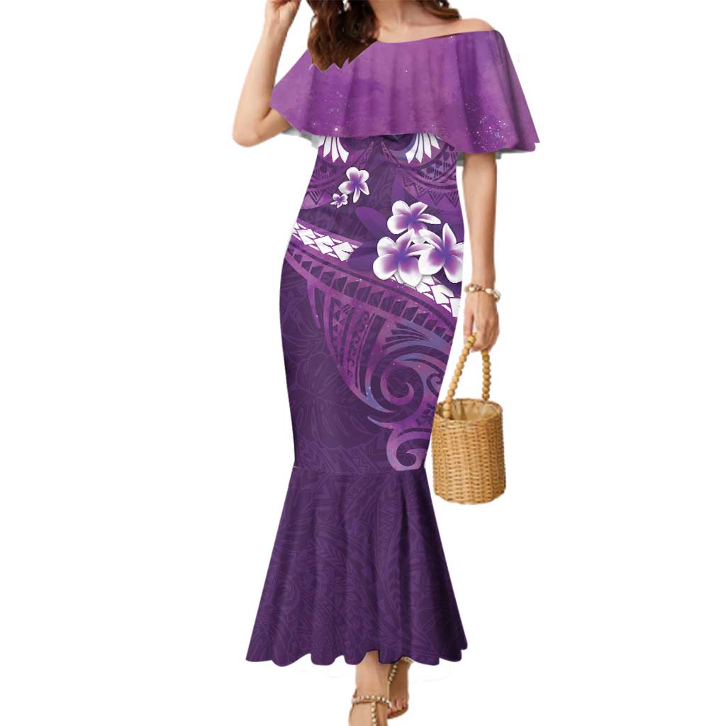 Purple Polynesia Family Matching Mermaid Dress and Hawaiian Shirt Tribal Pattern Tropical Frangipani LT14 Mom's Dress Purple - Polynesian Pride