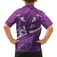 Purple Polynesia Family Matching Off Shoulder Maxi Dress and Hawaiian Shirt Tribal Pattern Tropical Frangipani LT14 - Polynesian Pride