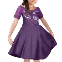 Purple Polynesia Family Matching Off Shoulder Maxi Dress and Hawaiian Shirt Tribal Pattern Tropical Frangipani LT14 Daughter's Dress Purple - Polynesian Pride