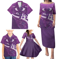 Purple Polynesia Family Matching Puletasi and Hawaiian Shirt Tribal Pattern Tropical Frangipani LT14 - Polynesian Pride