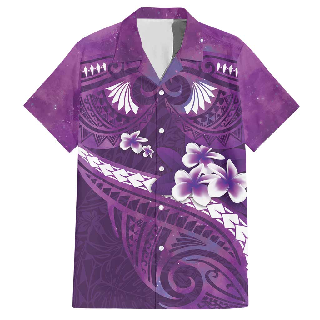 Purple Polynesia Hawaiian Shirt Tribal Pattern Tropical Frangipani