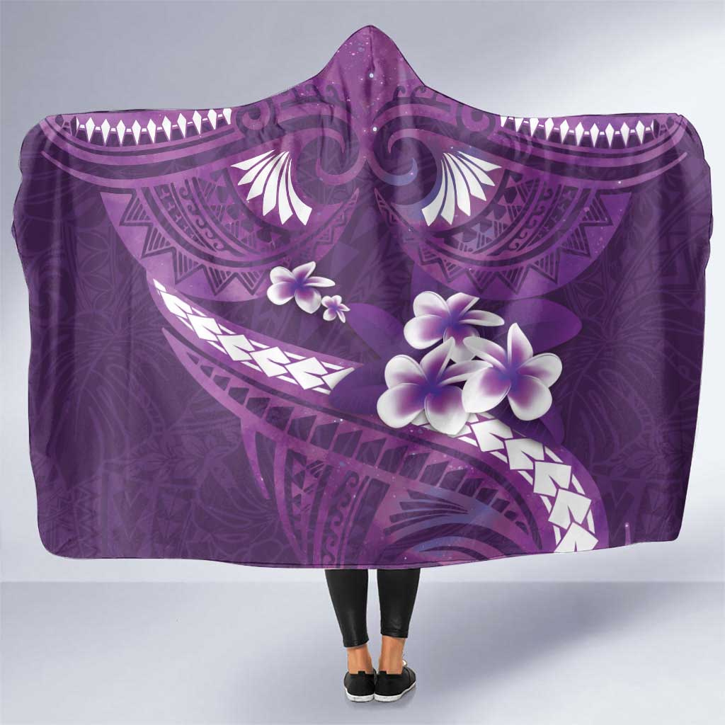 Purple Polynesia Hooded Blanket Tribal Pattern Tropical Frangipani LT14 One Size Purple - Polynesian Pride