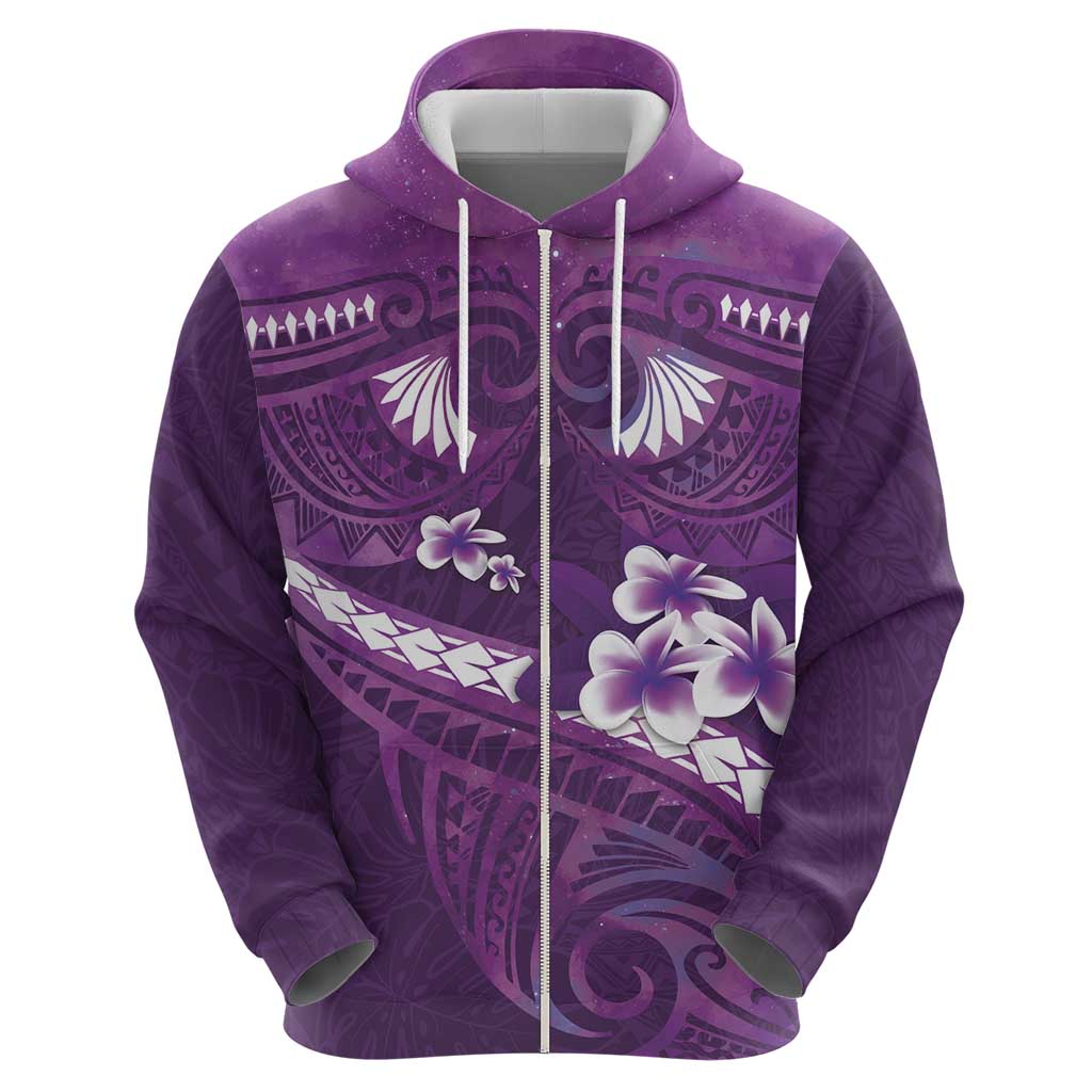 Purple Polynesia Hoodie Tribal Pattern Tropical Frangipani