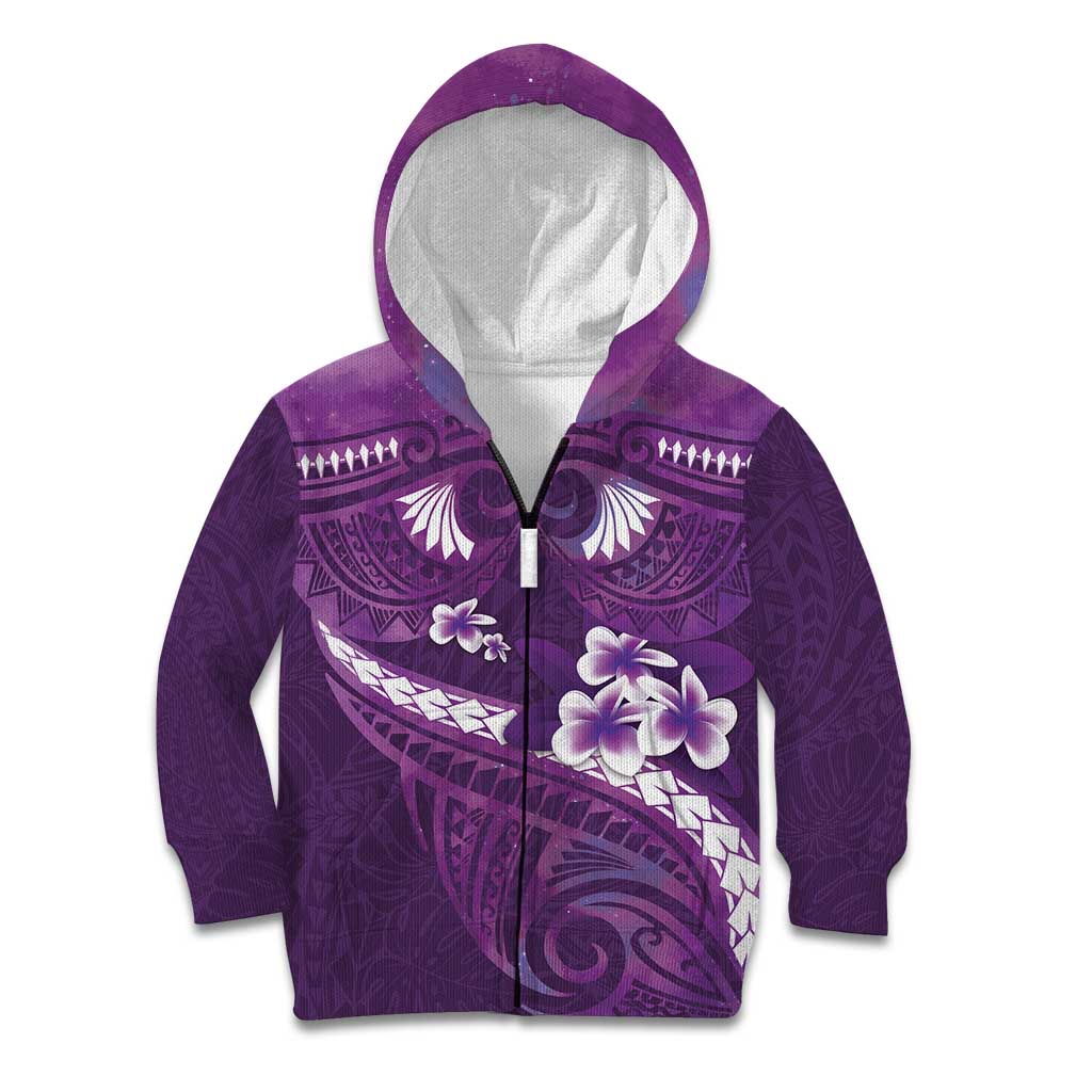 Purple Polynesia Kid Hoodie Tribal Pattern Tropical Frangipani