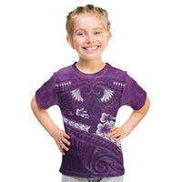 Purple Polynesia Kid T Shirt Tribal Pattern Tropical Frangipani
