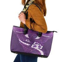 Purple Polynesia Leather Tote Bag Tribal Pattern Tropical Frangipani LT14 Purple - Polynesian Pride