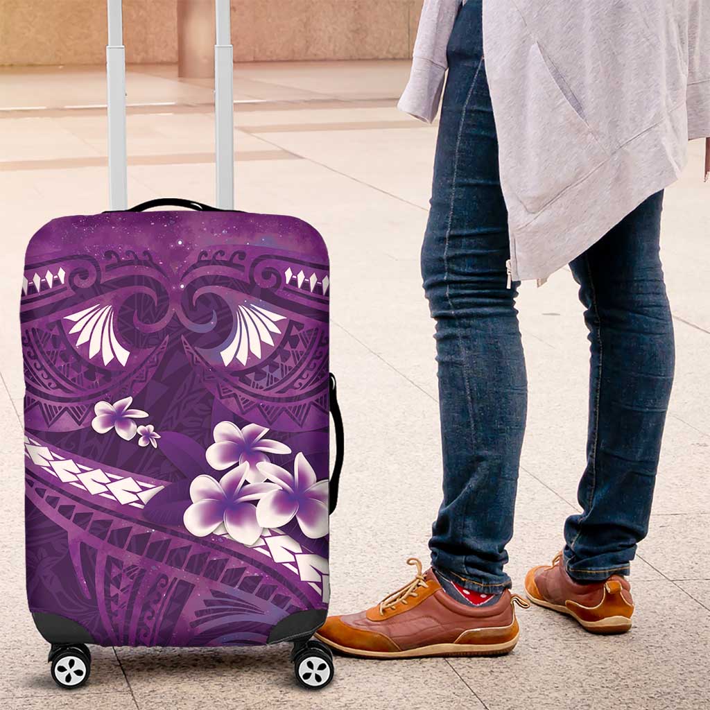 Purple Polynesia Luggage Cover Tribal Pattern Tropical Frangipani