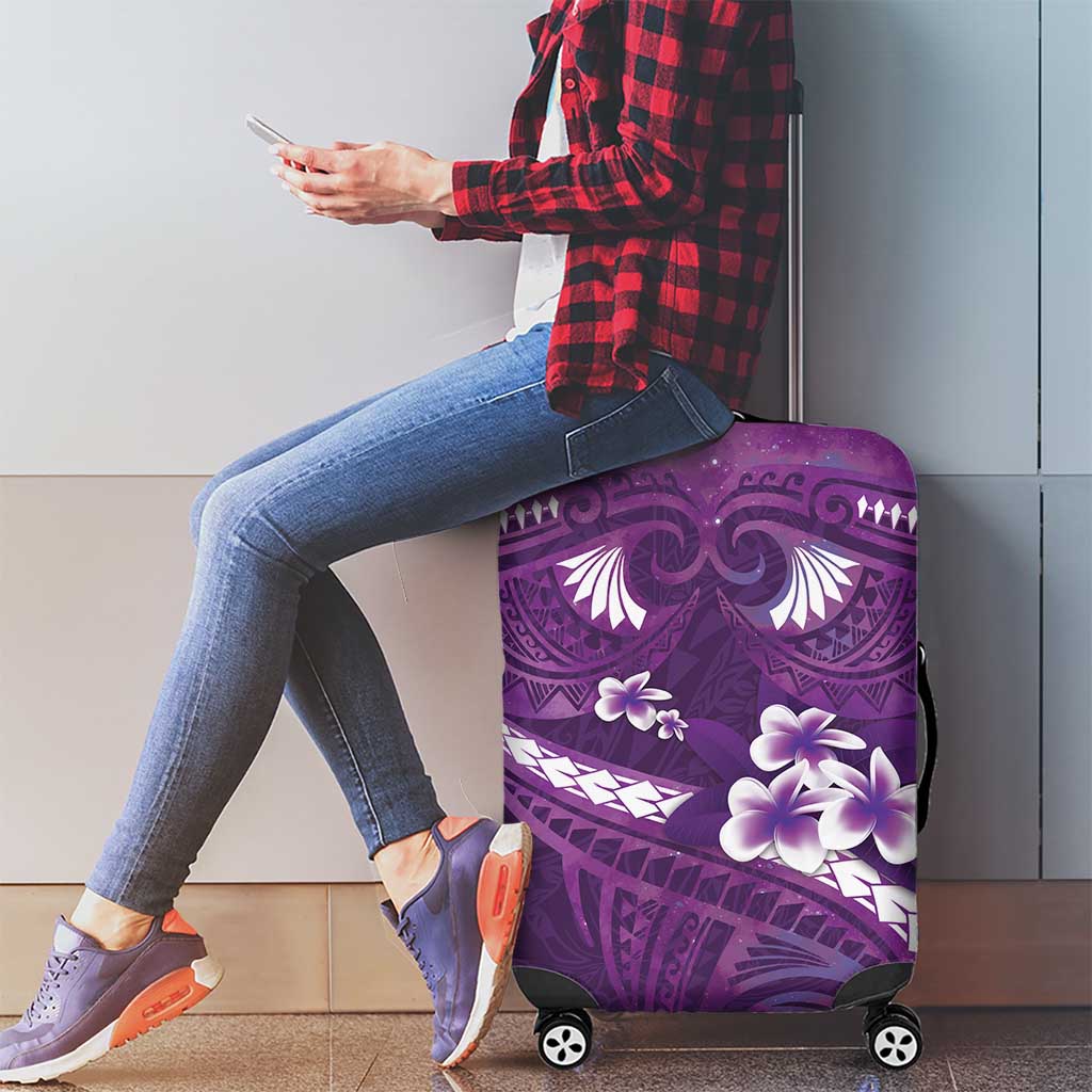 Purple Polynesia Luggage Cover Tribal Pattern Tropical Frangipani