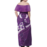 Purple Polynesia Off Shoulder Maxi Dress Tribal Pattern Tropical Frangipani LT14 - Polynesian Pride