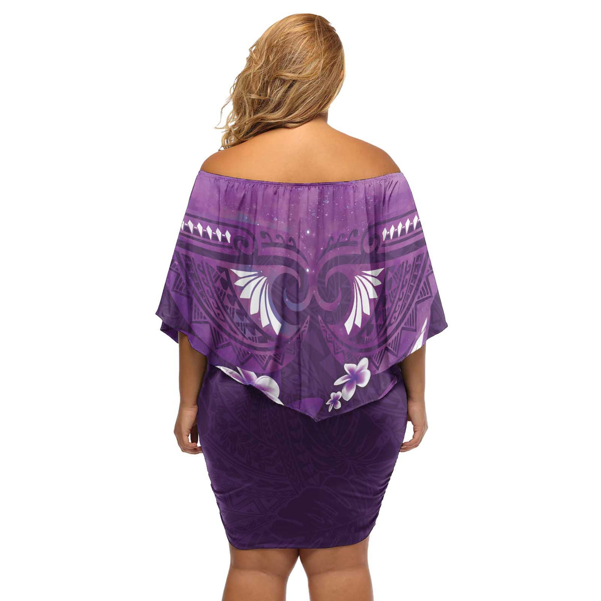 Purple Polynesia Off Shoulder Short Dress Tribal Pattern Tropical Frangipani LT14 - Polynesian Pride