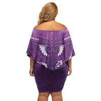Purple Polynesia Off Shoulder Short Dress Tribal Pattern Tropical Frangipani LT14 - Polynesian Pride