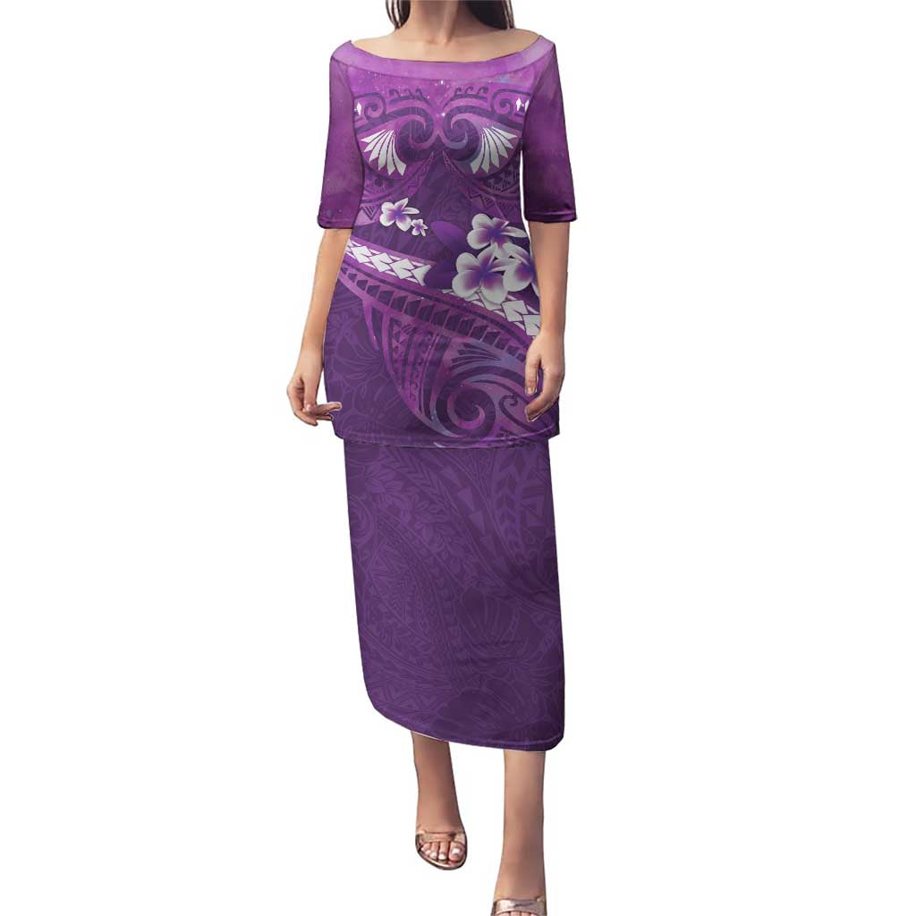 Purple Polynesia Puletasi Tribal Pattern Tropical Frangipani LT14 Long Dress Purple - Polynesian Pride