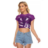 Purple Polynesia Raglan Cropped T Shirt Tribal Pattern Tropical Frangipani