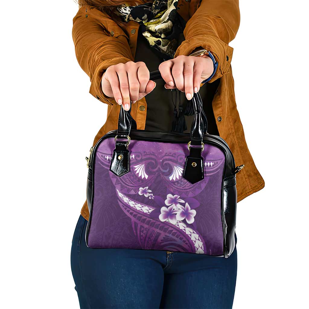 Purple Polynesia Shoulder Handbag Tribal Pattern Tropical Frangipani