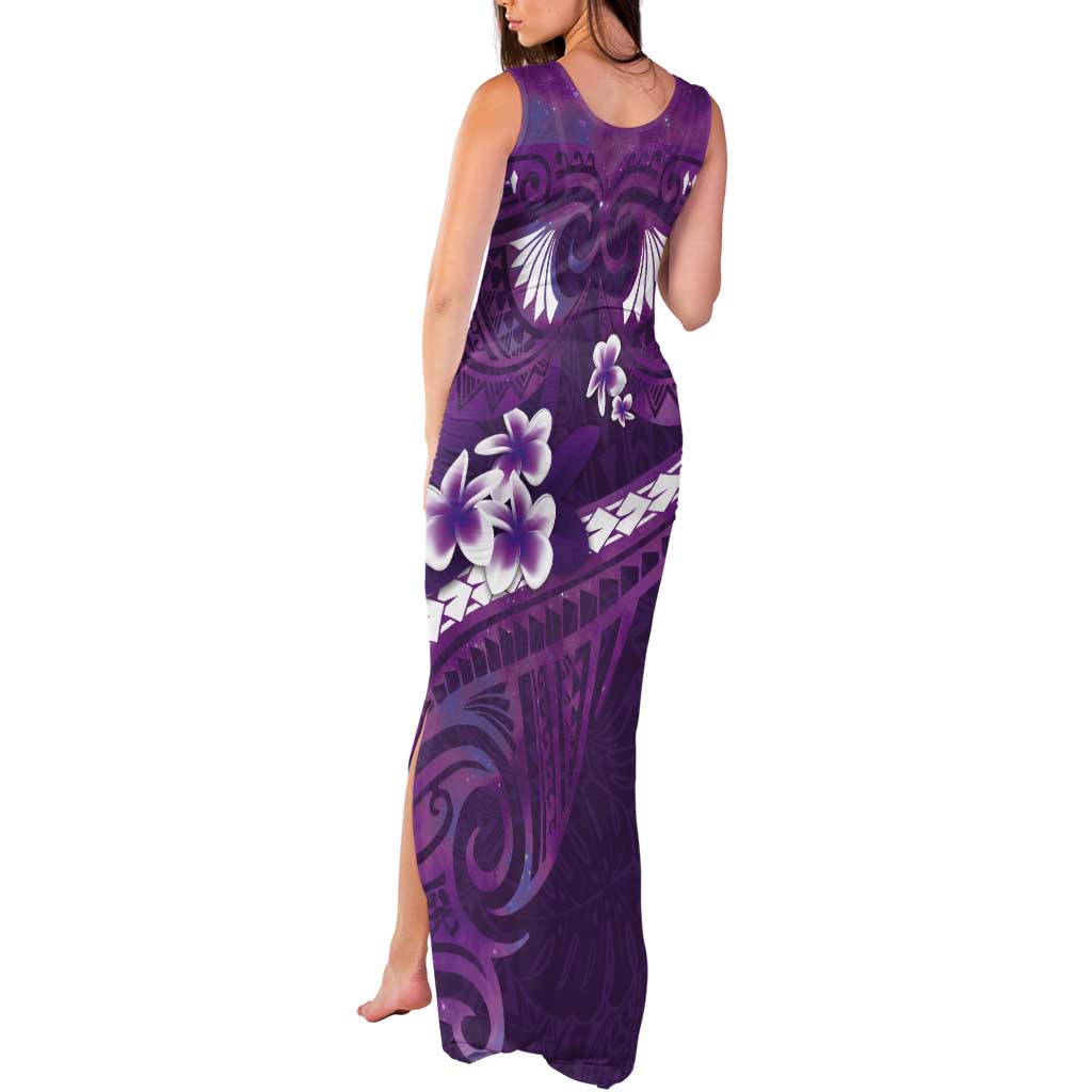 Purple Polynesia Tank Maxi Dress Tribal Pattern Tropical Frangipani LT14 - Polynesian Pride
