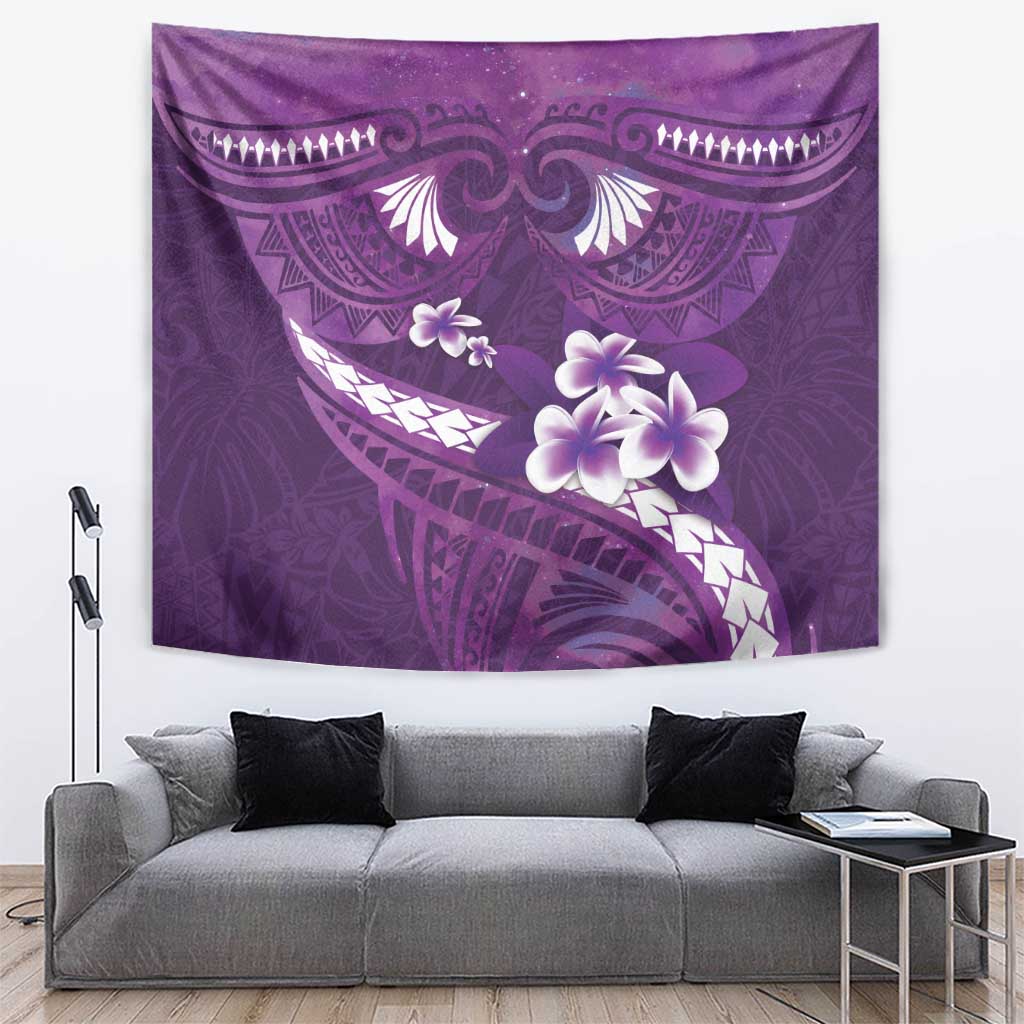 Purple Polynesia Tapestry Tribal Pattern Tropical Frangipani