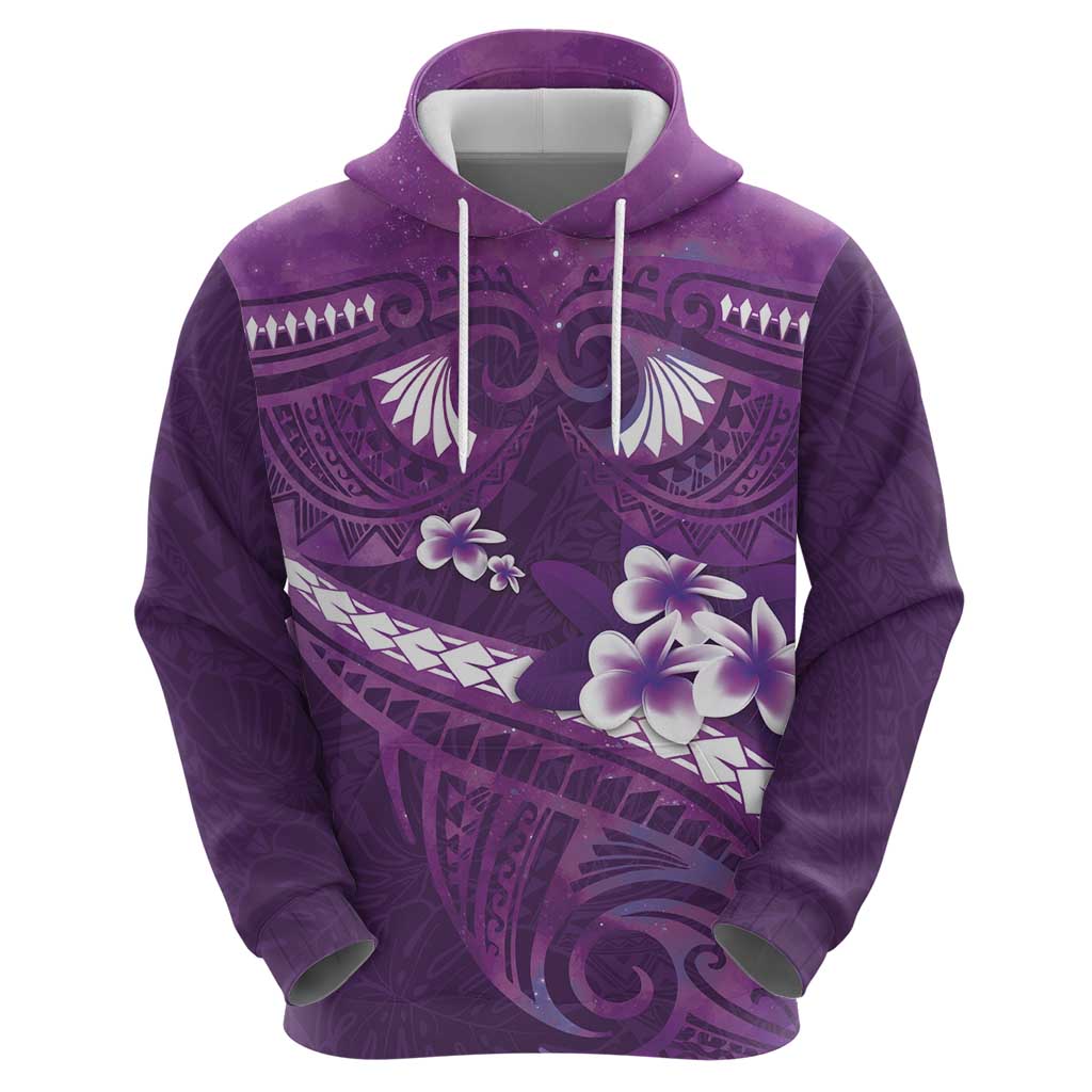 Purple Polynesia Zip Hoodie Tribal Pattern Tropical Frangipani