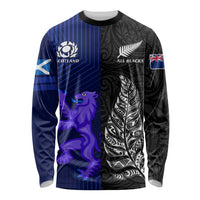 New Zealand and Scotland Rugby Long Sleeve Shirt All Black Maori With Thistle Together LT14