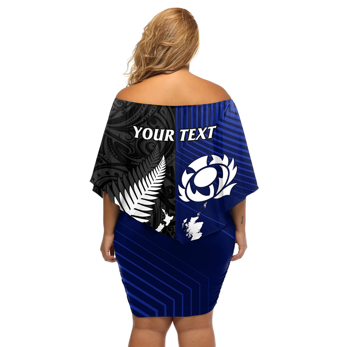 Personalised New Zealand and Scotland Rugby Off Shoulder Short Dress All Black Maori With Thistle Together LT14 - Polynesian Pride