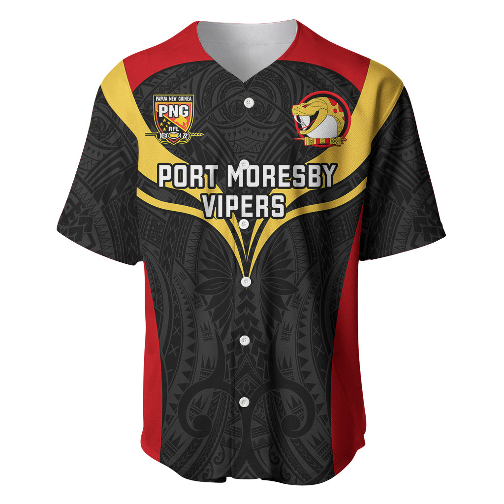 Papua New Guinea Rugby Baseball Jersey Port Moresby Vipers PNG Polynesian Pattern LT14 Black - Polynesian Pride