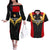 Papua New Guinea Rugby Couples Matching Off The Shoulder Long Sleeve Dress and Hawaiian Shirt Port Moresby Vipers PNG Polynesian Pattern LT14 Black - Polynesian Pride