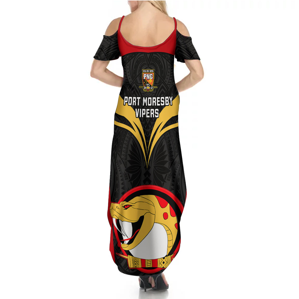Papua New Guinea Rugby Summer Maxi Dress Port Moresby Vipers PNG Polynesian Pattern LT14 - Polynesian Pride