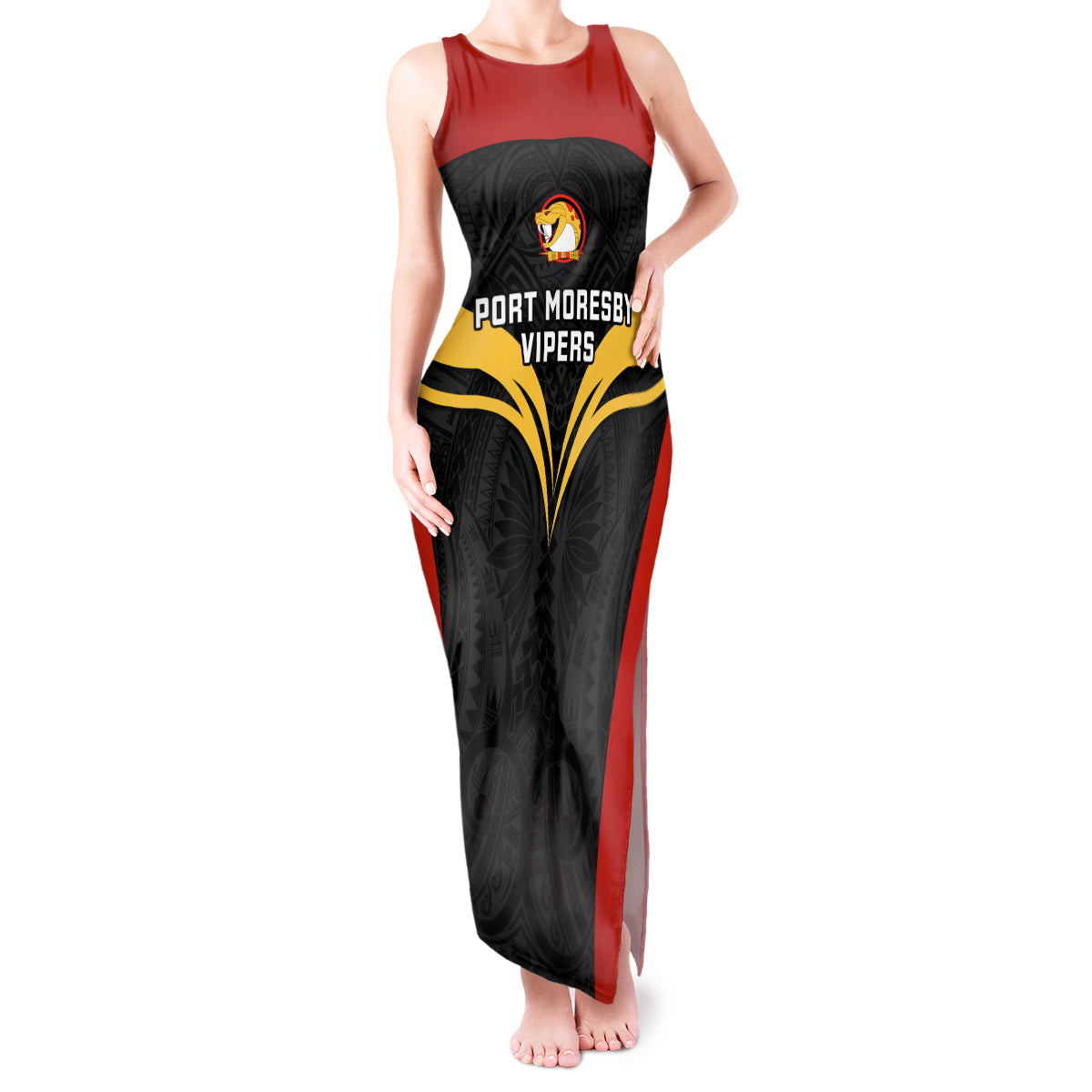 Papua New Guinea Rugby Tank Maxi Dress Port Moresby Vipers PNG Polynesian Pattern LT14 Women Black - Polynesian Pride