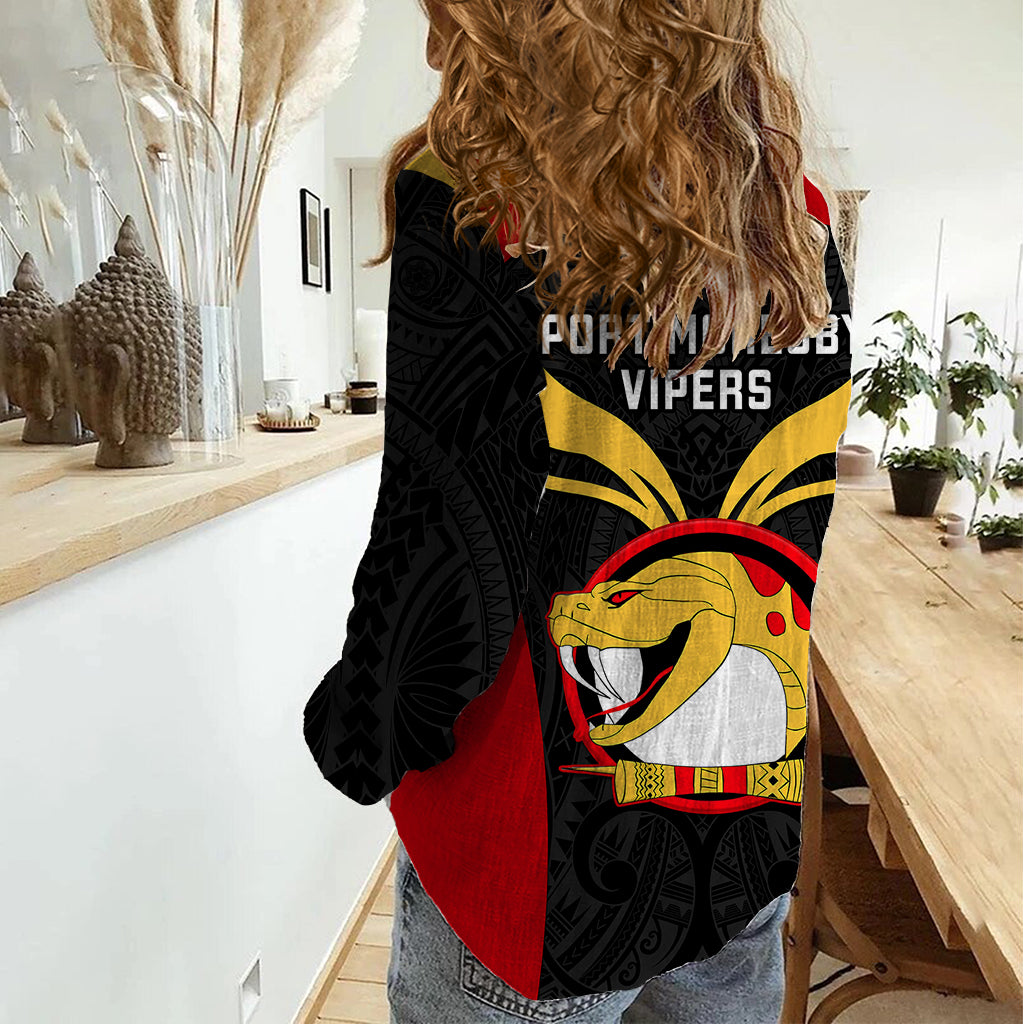 Papua New Guinea Rugby Women Casual Shirt Port Moresby Vipers PNG Polynesian Pattern LT14 - Polynesian Pride