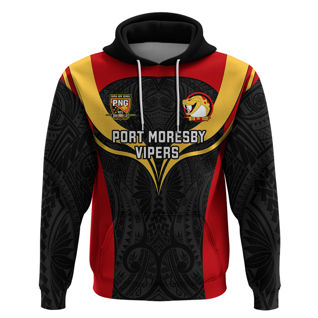 Custom Papua New Guinea Rugby Hoodie Port Moresby Vipers PNG Polynesian Pattern LT14 Pullover Hoodie Black - Polynesian Pride