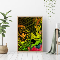 Hawaii Canvas Wall Art Kanaka Map With Polynesian Shark Tattoo Reggae Unique LT14 - Polynesian Pride