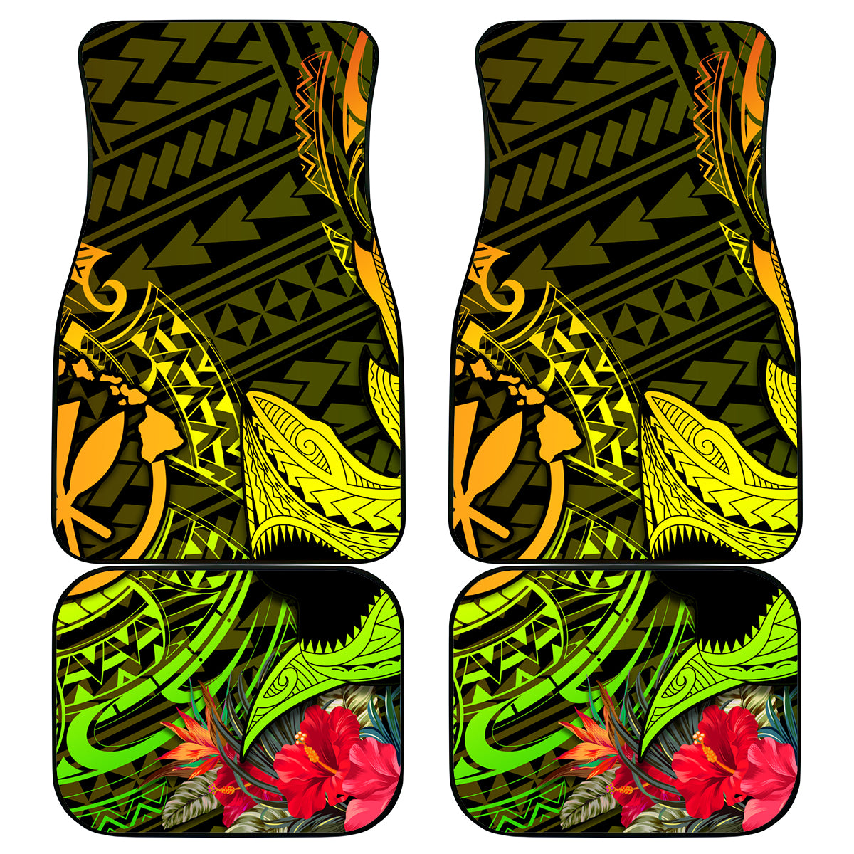 Hawaii Car Mats Kanaka Map With Polynesian Shark Tattoo Reggae Unique LT14 Reggae - Polynesian Pride