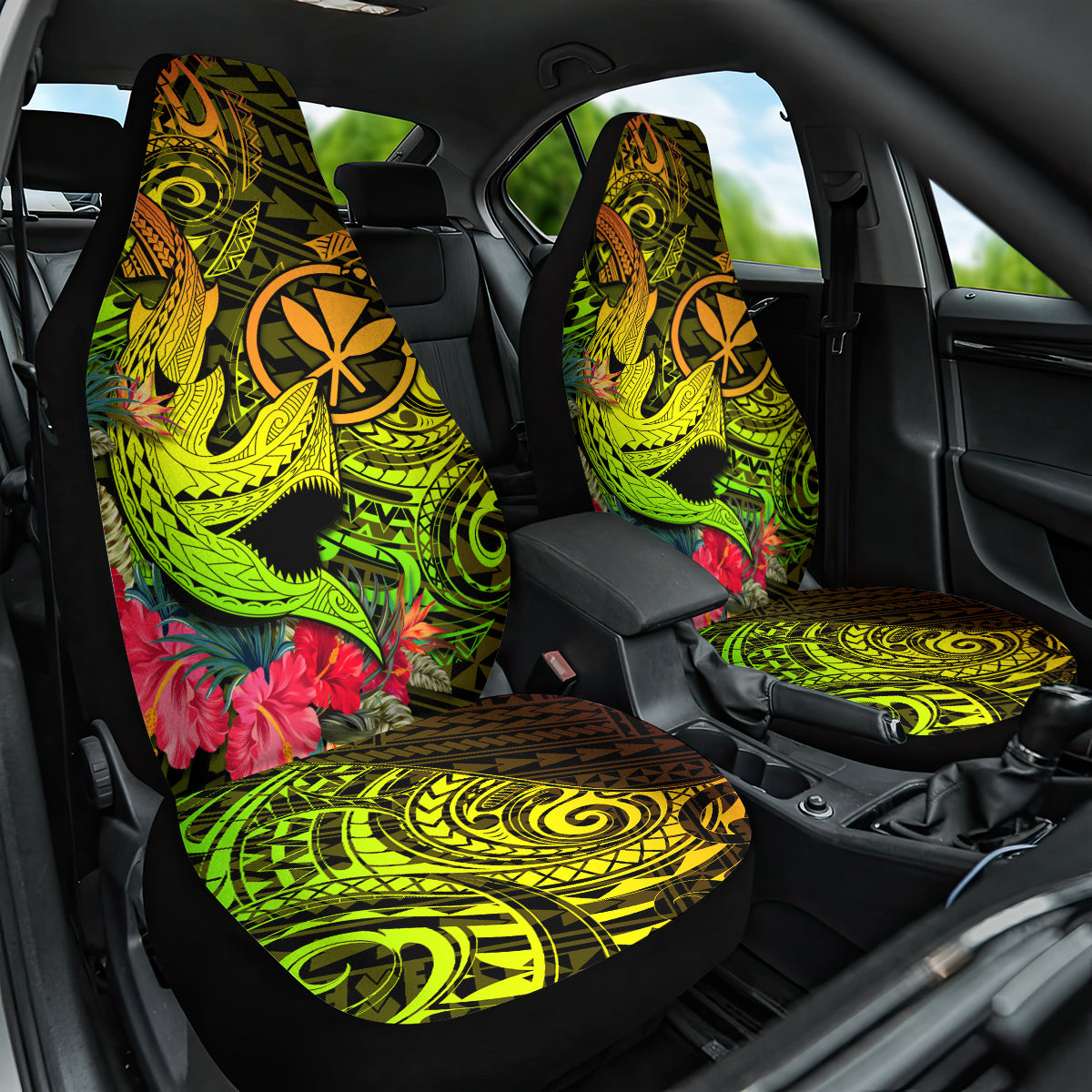 Hawaii Car Seat Cover Kanaka Map With Polynesian Shark Tattoo Reggae Unique LT14 One Size Reggae - Polynesian Pride