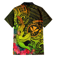 Hawaii Family Matching Off Shoulder Long Sleeve Dress and Hawaiian Shirt Kanaka Map With Polynesian Shark Tattoo Reggae Unique LT14 - Polynesian Pride