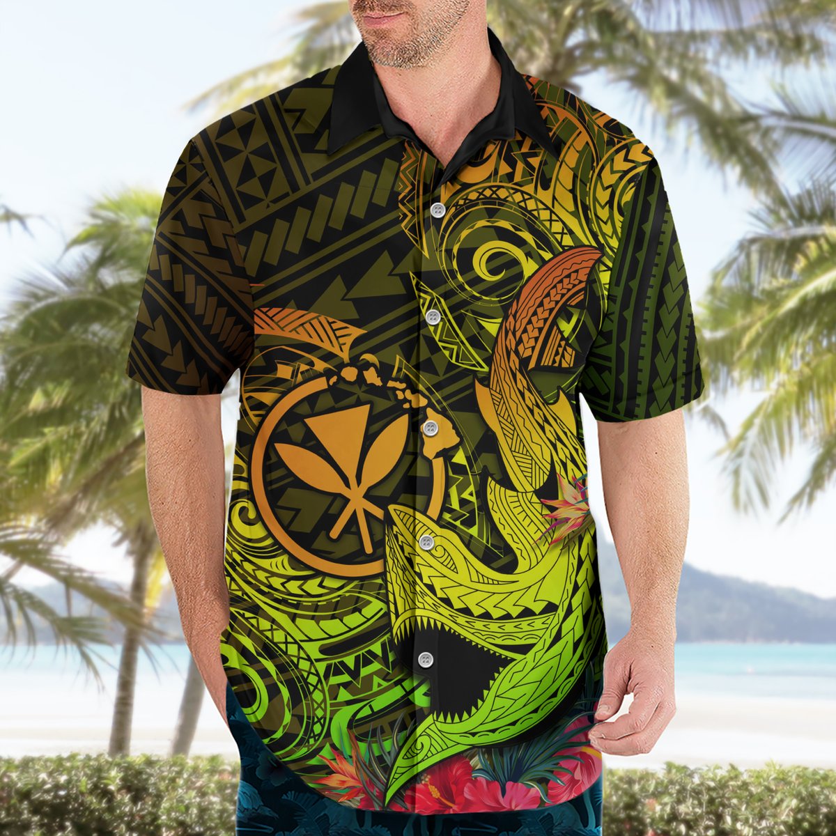 Hawaii Hawaiian Shirt Kanaka Map With Polynesian Shark Tattoo Reggae Unique LT14 - Polynesian Pride