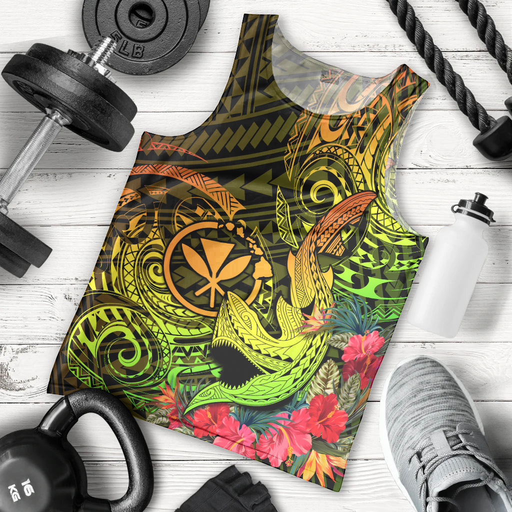 Hawaii Men Tank Top Kanaka Map With Polynesian Shark Tattoo Reggae Unique LT14 Reggae - Polynesian Pride