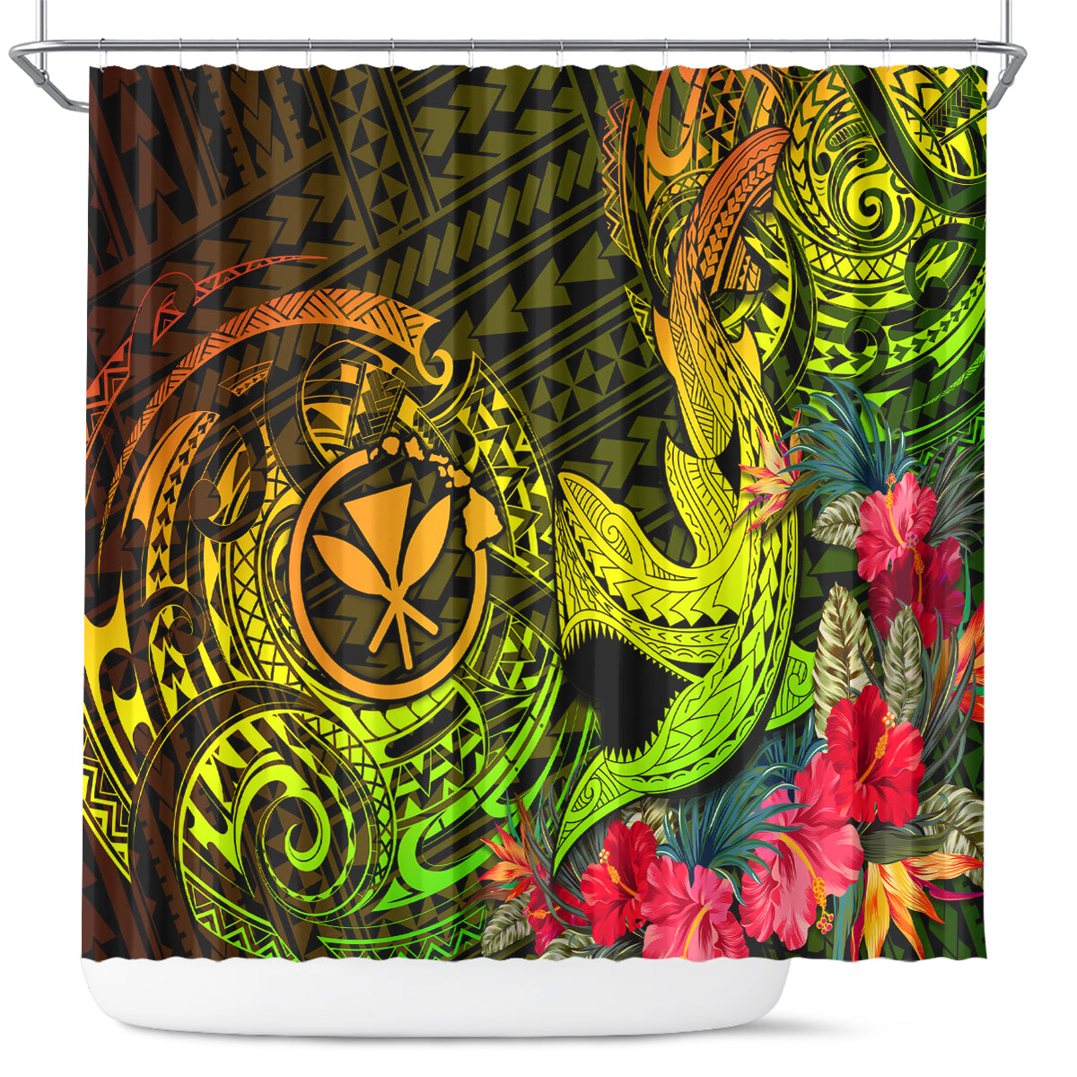 Hawaii Shower Curtain Kanaka Map With Polynesian Shark Tattoo Reggae Unique LT14 Reggae - Polynesian Pride