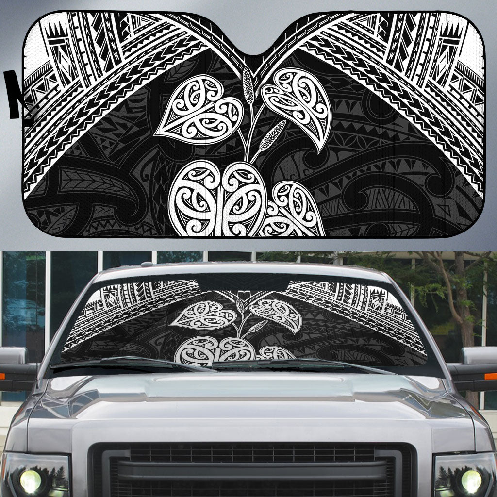 Black New Zealand Kawakawa Maori Ngaru Auto Sun Shade LT14 Black - Polynesian Pride