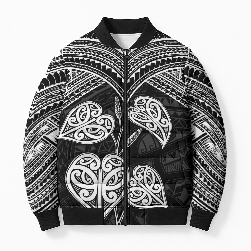 Black New Zealand Kawakawa Maori Ngaru Bomber Puffer Jacket LT14 Unisex Black - Polynesian Pride