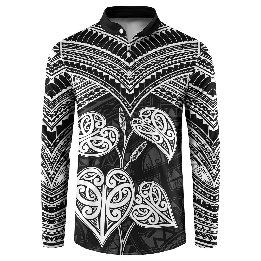 Black New Zealand Kawakawa Maori Ngaru Button Sweatshirt
