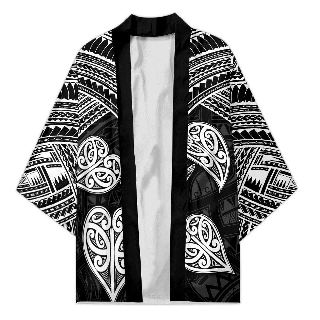 Black New Zealand Kawakawa Maori Ngaru Kimono LT14 Unisex Black - Polynesian Pride