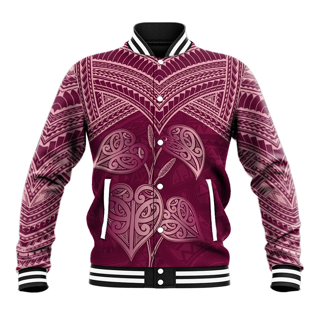 Burgundy New Zealand Kawakawa Maori Ngaru Baseball Jacket LT14 Unisex Burgundy - Polynesian Pride