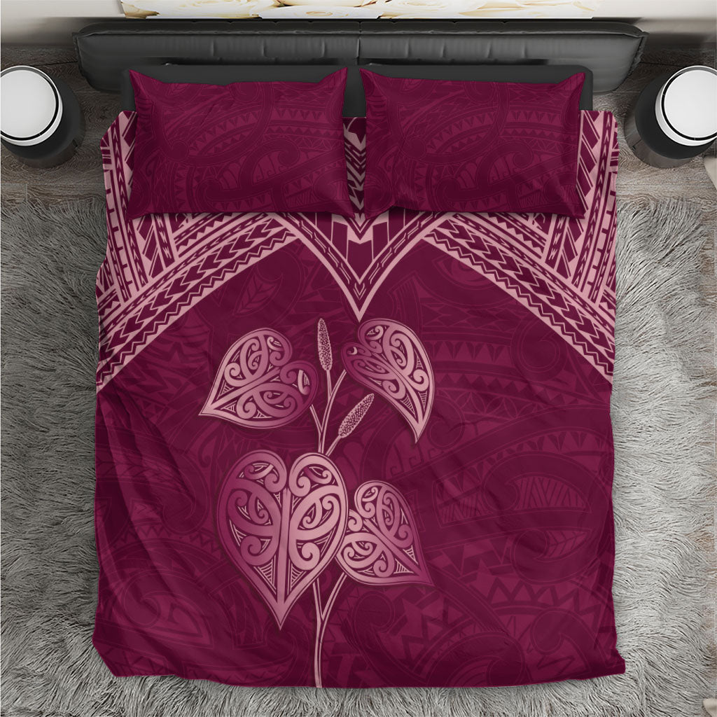 Burgundy New Zealand Kawakawa Maori Ngaru Bedding Set